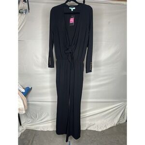 Karlie Black Wrap Tie Jumpsuit 3/4 Wide Leg jumpsuit Size S NWT